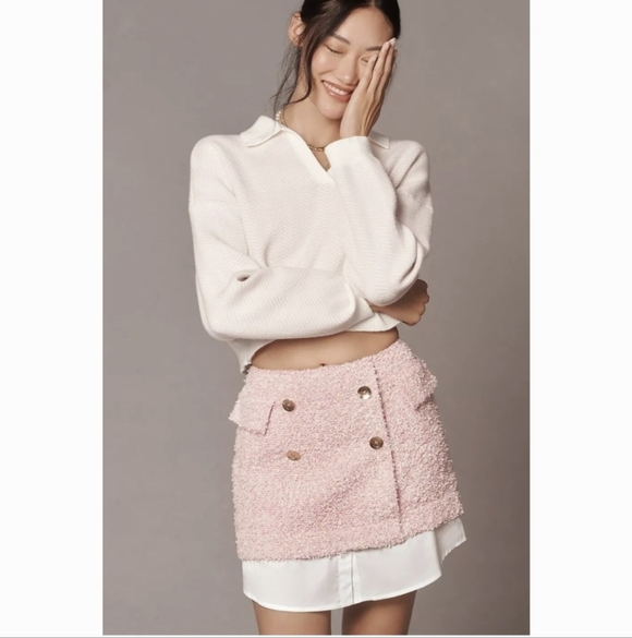 Anthropologie Blush Tweed Mini Skirt - Picture 4 of 14